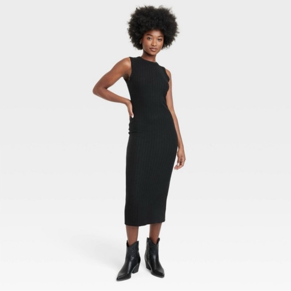 Women’s Rib Knit Midi Dress -  Universal Thread Black XL